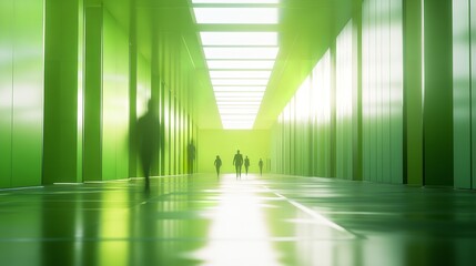 Blurred modern coworking space with professionals collaborating in the background