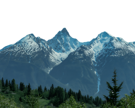 Majestic snowcapped mountain range isolated on transparent background