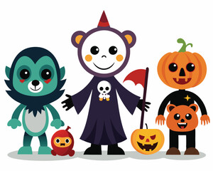 Cute Halloween Monsters and Pumpkins Cartoon Illustration