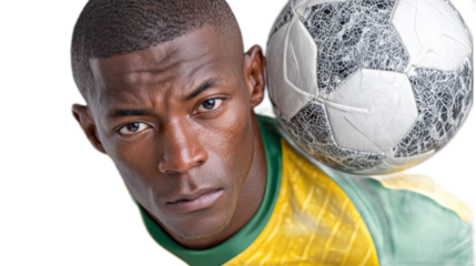 Soccer player in Action: A focused soccer player showcases exceptional skill, balancing a soccer ball adeptly, embodying dedication and athleticism.