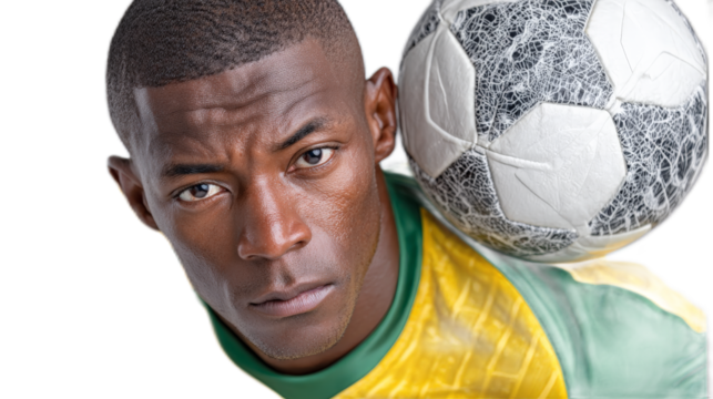 Soccer player in Action: A focused soccer player showcases exceptional skill, balancing a soccer ball adeptly, embodying dedication and athleticism. - Powered by Adobe