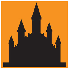Fototapeta premium Silhouette of a spooky castle against an orange background for halloween designs and illustrations