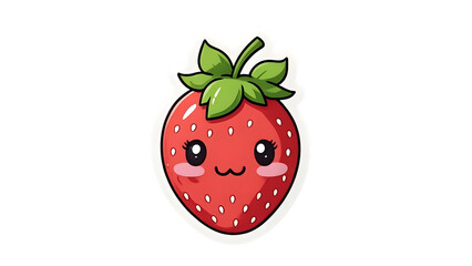 Obraz premium Kawaii Strawberry with Cute Face Isolated on White Background PNG