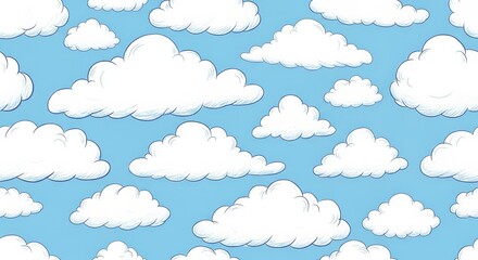 Cartoon clouds float in endless blue sky