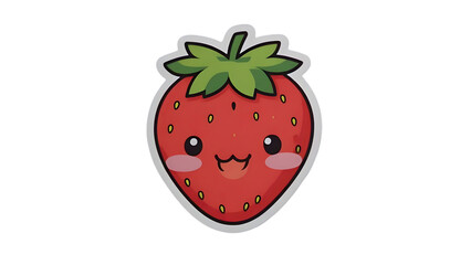 Obraz premium Kawaii Strawberry with Cute Face Isolated on White Background PNG