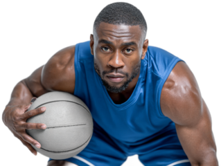 Focused Basketball Player: A muscular athlete intensely focuses, clutching a basketball with determination. The portrait captures athleticism, strength, and a competitive spirit.