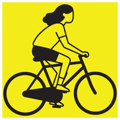 Obraz premium Simple black and yellow illustration of a person riding a bicycle for recreational purposes