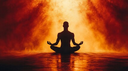 silhouette of a man meditating in lotus position