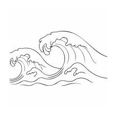 Black Line Art Drawing of Two Ocean Waves black and white