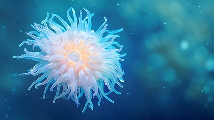 Obraz premium Anemone Floating in the Blue Sea Water With Some Beautiful Light