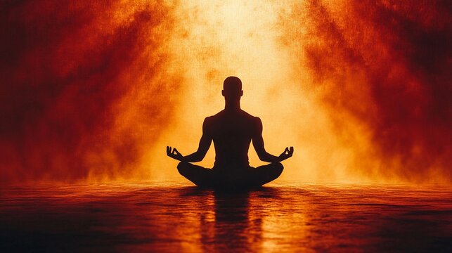 silhouette of a man meditating in lotus position