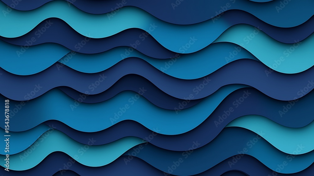 Poster abstract layered waves in varying shades of blue create a smooth, flowing pattern resembling ocean w