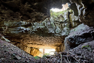 Austro-Hungarian Fort of Luserna: cave shelter near the officers' barracks. Luserna, Trentino,...