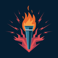 Flaming Torch Symbol Power Energy Success Bright Fiery Design Graphic Illustration Abstract Background Vector Art Digital Image Modern Style Creative Concept Bold Colors Strong Light Burning Flame    