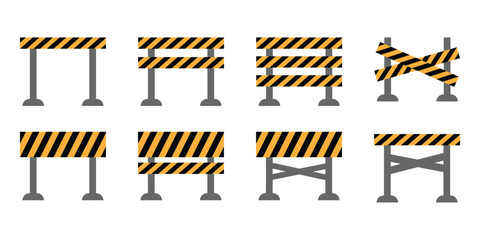 Road Barrier and Roadblock Icons – Danger and Construction Vector Signs Set, illustration.