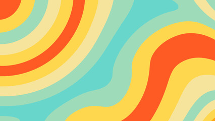 Abstract background featuring curving lines in shades of orange yellow and blue creating a retro aesthetic