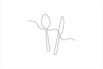 Fork knife and spoon art in one continuous line vector icon
