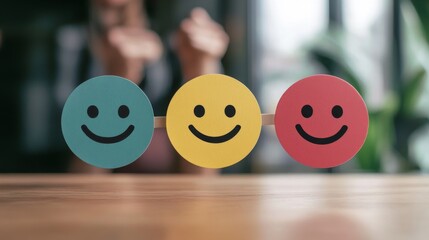 How happy customers are with a business is shown by smiley faces on paper notes. This measures quality.
