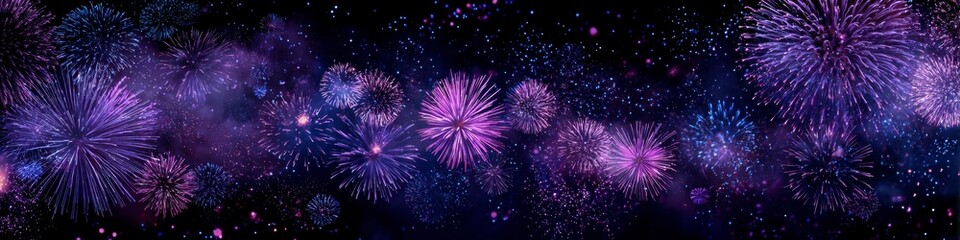 Purple Fireworks in Dark Night Sky