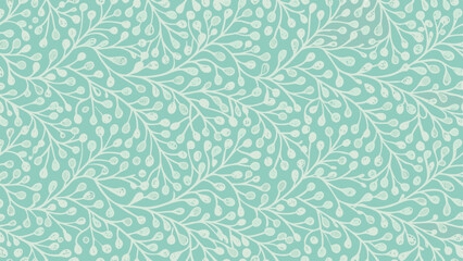 Delicate light teal background with repeating pattern of white vines and small rounded leaves design art © Seth