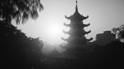The Tran Quoc Pagoda in Hanoi, Vietnam, is a famous Buddhist temple. It looks beautiful when the sun goes down.
