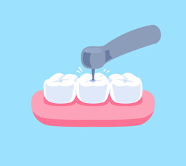 Drill the tooth with dental drill illustration vector design. Dental care concept.