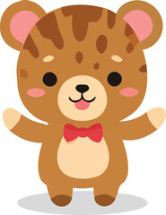 Cartoon Brown Bear with Red Bowtie and Pink Cheeks Arms Outstretched.