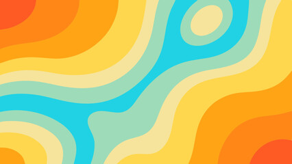 Abstract topographic map with orange yellow and blue waves creating a colorful pattern design