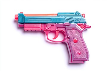 Colorful Plastic Toy Gun on White Background