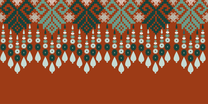 Pixel art ethnic, Pattern fabric pixel, design for background, clothing, decorative, drapery, cloth embroidery, geometric pixel art, handcraft, wallpaper, carpet, bag, card, cushions, Print, ethnic