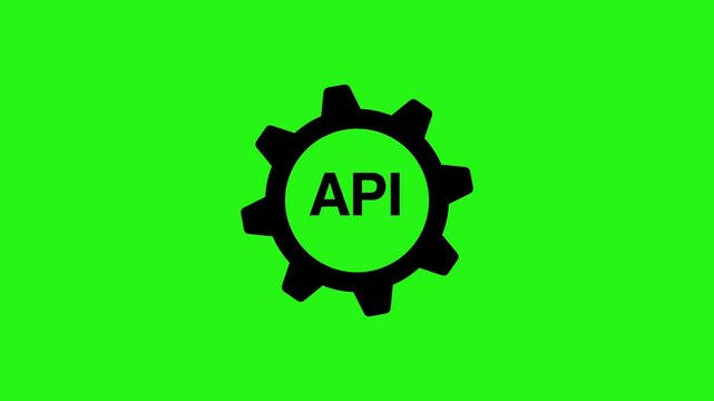 4k rotating gear icon with API text animation on green screen. Web development concept