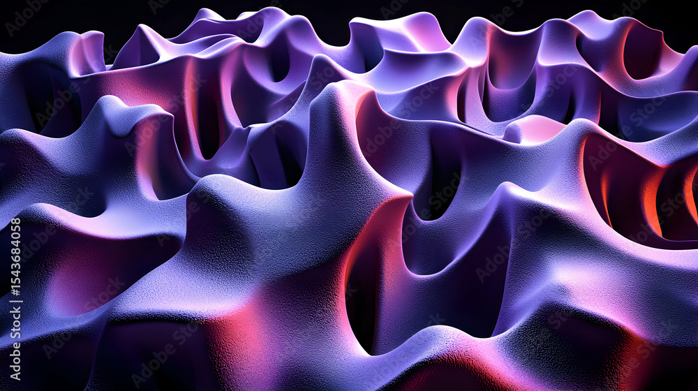 Poster abstract surface with waves and soft gradient lighting in purple