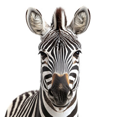 Close up portrait of a zebra face, isolated on transparent background.