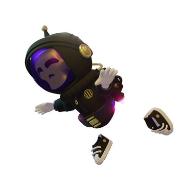 3d render spaceman astronaut flying with rocket 3d illustration design