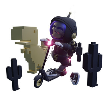 3d render spaceman astronaut flying with rocket 3d illustration design