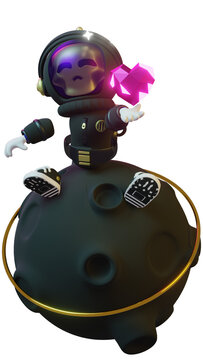 3d render spaceman astronaut flying with rocket 3d illustration design