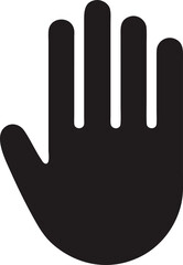 Obraz premium Black and white minimalist vector icon of a raised hand in stop position representing halt, no access, alert, and caution warning symbol for safety signage and hazard indication
