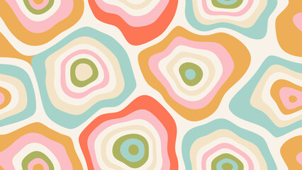 Abstract retro pattern featuring concentric shapes in pastel colors creating a groovy background design