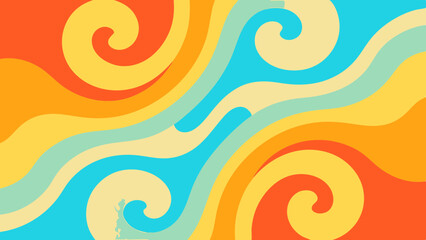 Abstract design featuring swirling colorful lines in shades of orange yellow and blue creating a dynamic pattern