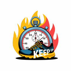 Motivational Running Shoe with Stopwatch and Flames Design Fiery Active Lifestyle Sport Fitness Endurance Training Graphic Running Competition Speed Fast Pace Athletic Footwear Exercise Workout Energy