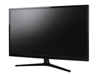PNG of flat-screen TV with power on, isolated on transparent background.