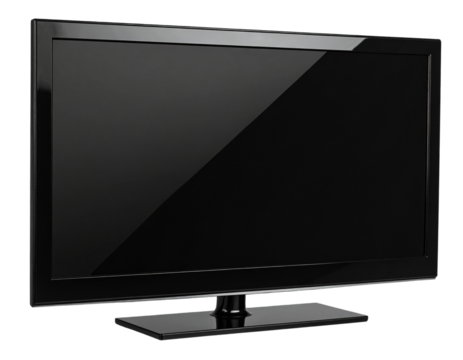 PNG of flat-screen TV with power on, isolated on transparent background.