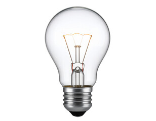 PNG of light bulb glowing with filament detail, transparent background.