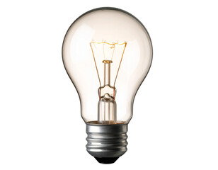 PNG of light bulb glowing with filament detail, transparent background.