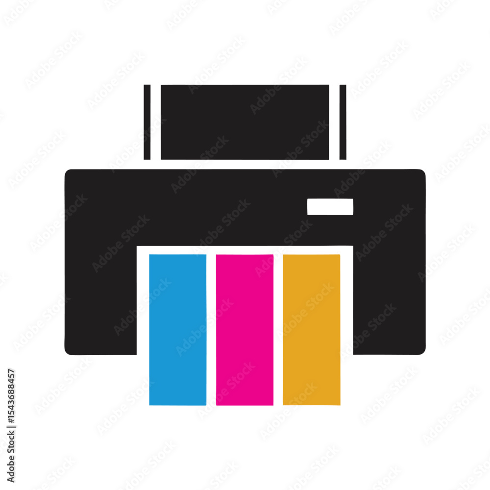 Poster c m y k color printer icon black ink cartridge paper output design element isolated on white backgro