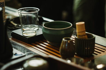 Matcha Tea Utensils on Wooden Tray