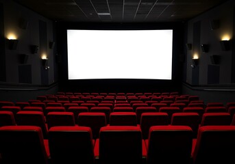 Fototapeta premium Cinema interior with red seats and a bright screen ready for a movie