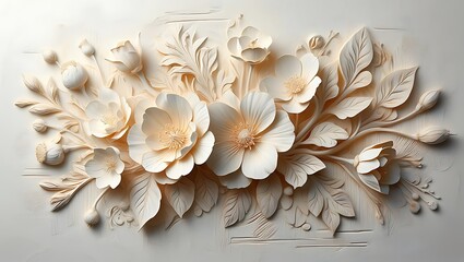 Elegant 3D Floral Wall Art Cream Paper Flower Design