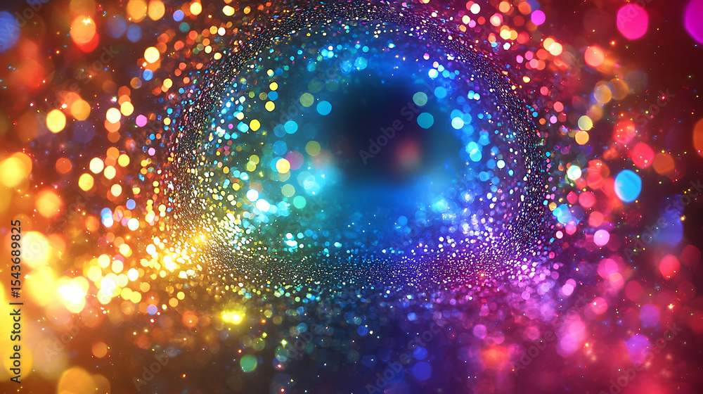 Poster abstract light tunnel with bokeh effect and sparkling colorful lights