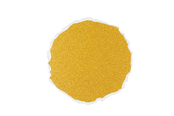 round piece of ripped golden glitter paper banner isolated on white or transparent png